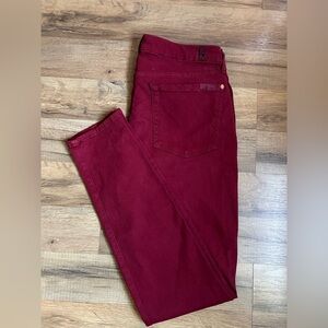 7 For All Mankind Ruby‎ Red Ankle Skinny Jeans Extreme Grind Hem Size 31